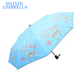 Publicidad china de alta calidad personalizada impermeable especial Pomotion regalo tormenta barato paraguas 3 pliegues promoción ciervos encantadores